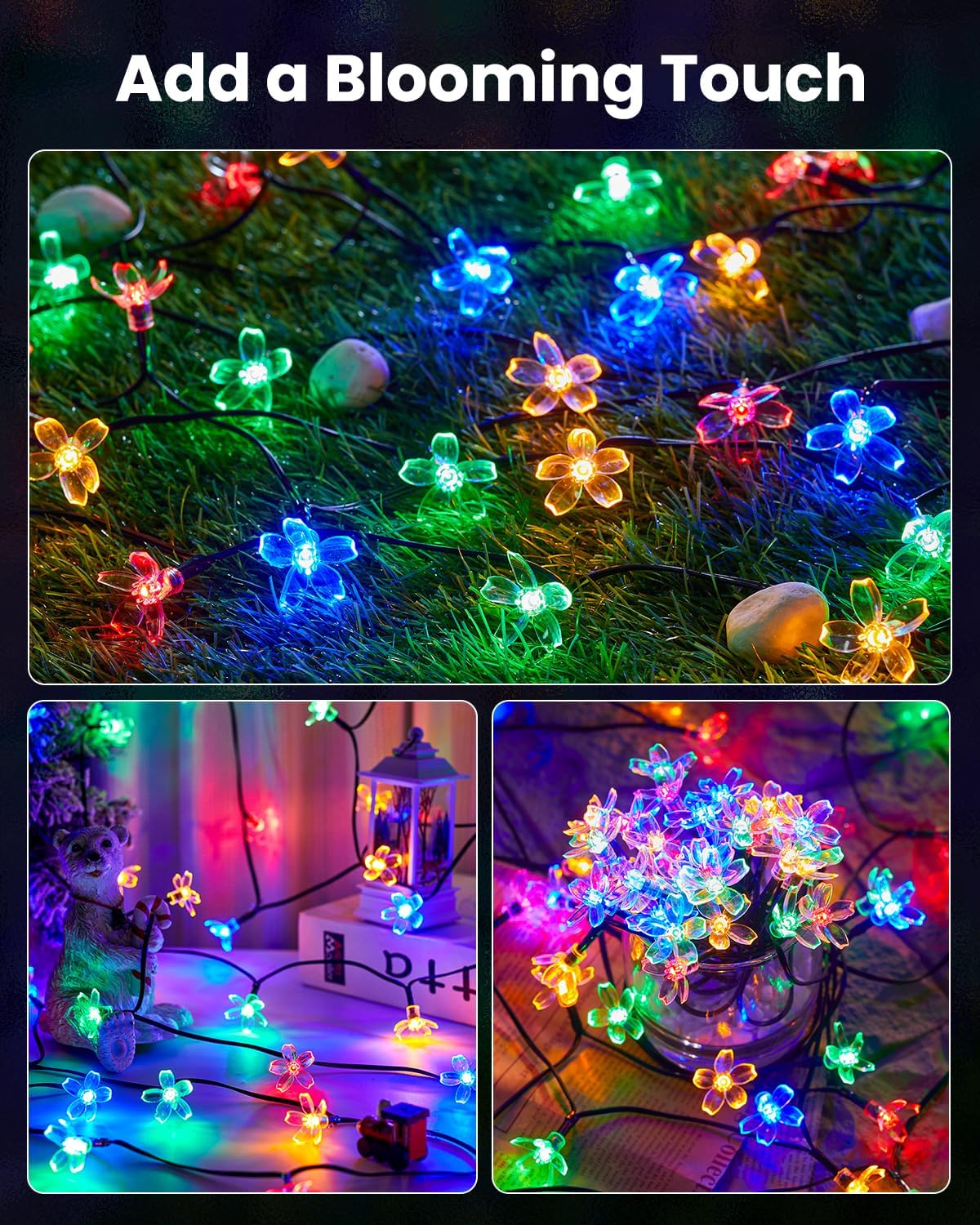 Brightown 60 LED Flower Solar String Lights Outdoor Waterproof Fairy Lights for Garden Yard Fence Patio Christmas Tree Wedding Party Decor, Multicolor - Image 7