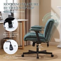 Criss Cross Legged Office Chair with Flip-Up Arms and Wheels, Wide Seat Desk Chair with Built-In Dynamic Airbag Lumbar Support, Modern Cross-Leg Chair for Home Office, Apartment, Vanity, Dark Green - Image 7