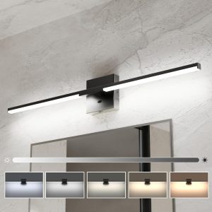 Ensenior Modern Bathroom Vanity Light 32 inch, Built-in Dimmer, 18.5W Dimmable 5CCT Led Bath Lights, Black Bar Vanity Light for Bathroom Mirror Cabinets Bedroom-FCC Certificated