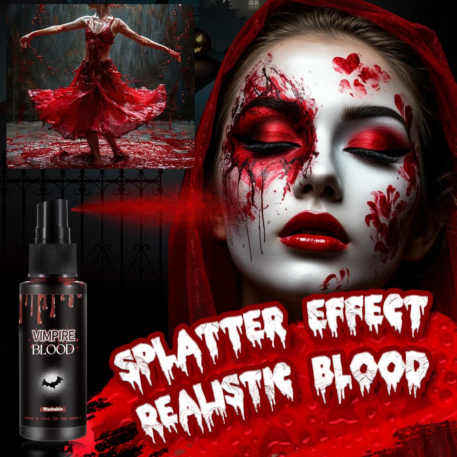 Halloween Fake Blood Spray, Washable Fake Blood Makeup, Halloween Realistic Fake Blood for Face Body Paint, Perfect for Vampire Makeup, Clown & Sfx & Cosplay & Zombie Make Up, 1 Pack - Image 5