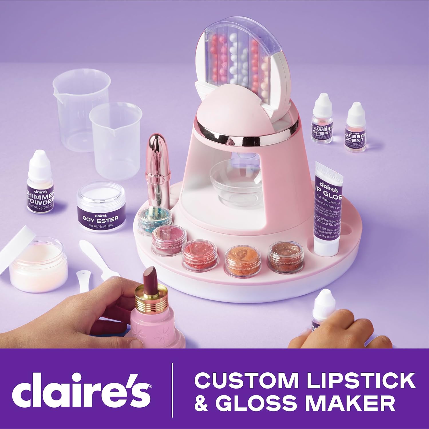 Claire's DIY Lipstick & Lip Gloss Making Kit – 97-Piece Makeup Craft Kit| Kids Arts & Crafts Activity Set| Handmade Moisterizing Lip Glaze| Beauty & Cosmetic Products| Girls Science Toy Gift| Ages 8+ - Image 4