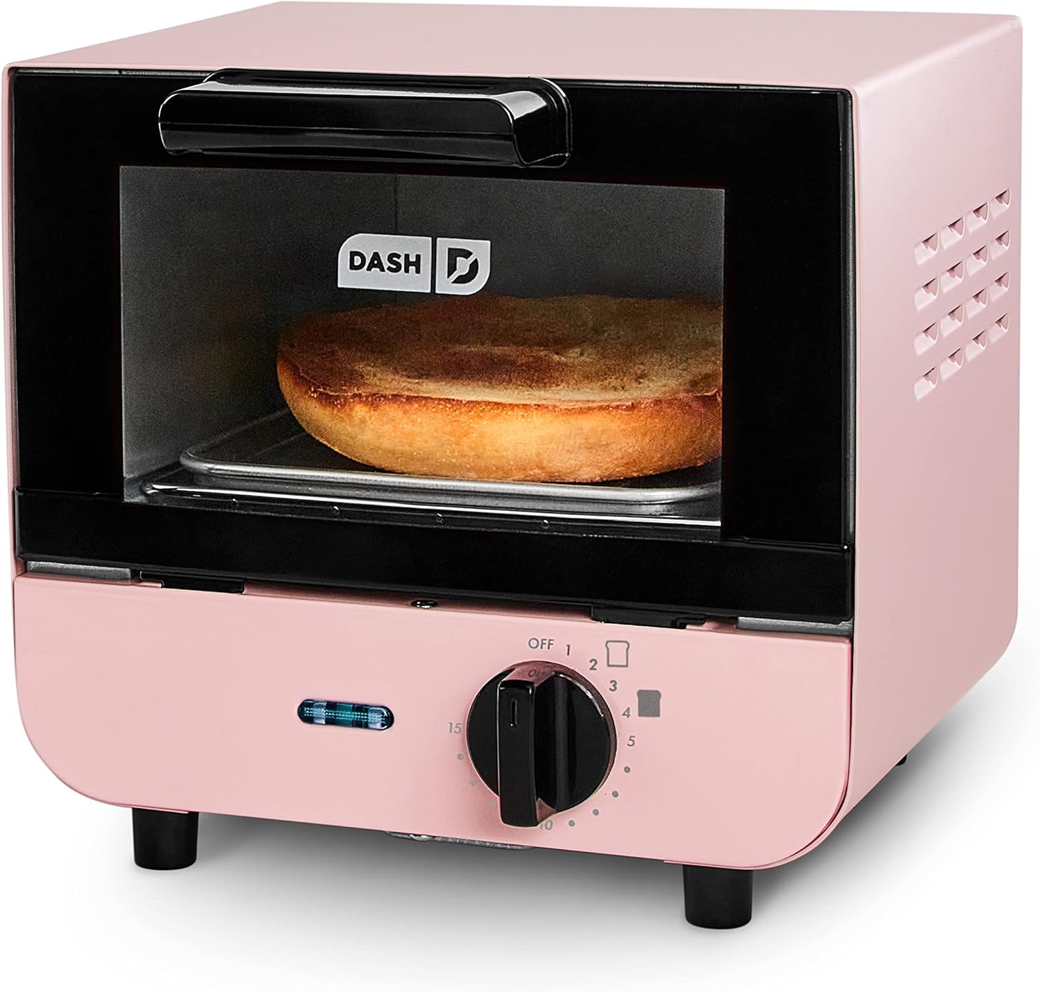DASH Mini Toaster Oven Cooker for Bread, Bagels, Cookies, Pizza, Paninis & More with Baking Tray, Rack, Auto Shut Off Feature – Pink