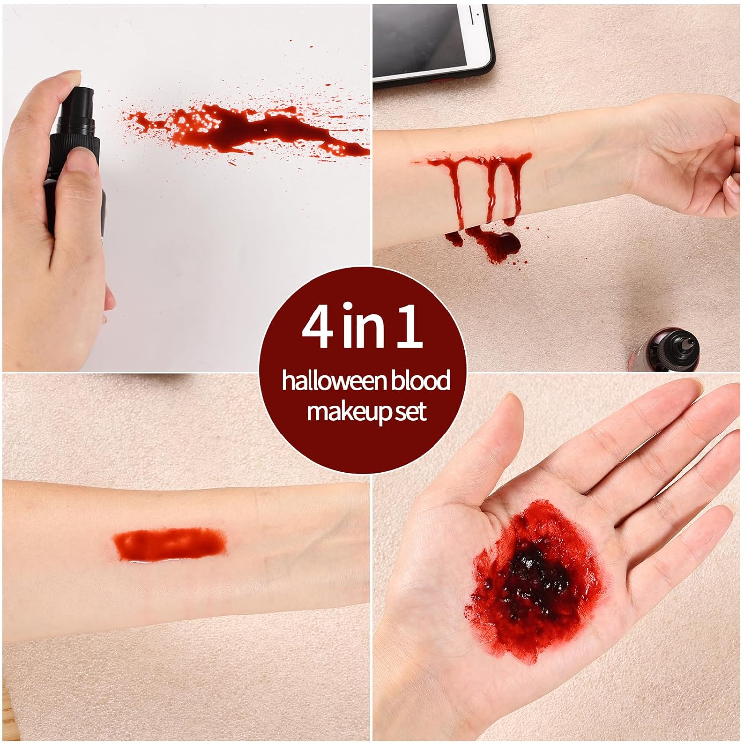 6PCS Halloween Fake Blood Makeup Kit,Washable for Scar Wound and Clothes Realistic Face Paint Wounds Costume Blood For Vampire, Zombie, Clown Cosplay Red,Stipple Sponge , Cleansing Soap and Gauze - Image 6