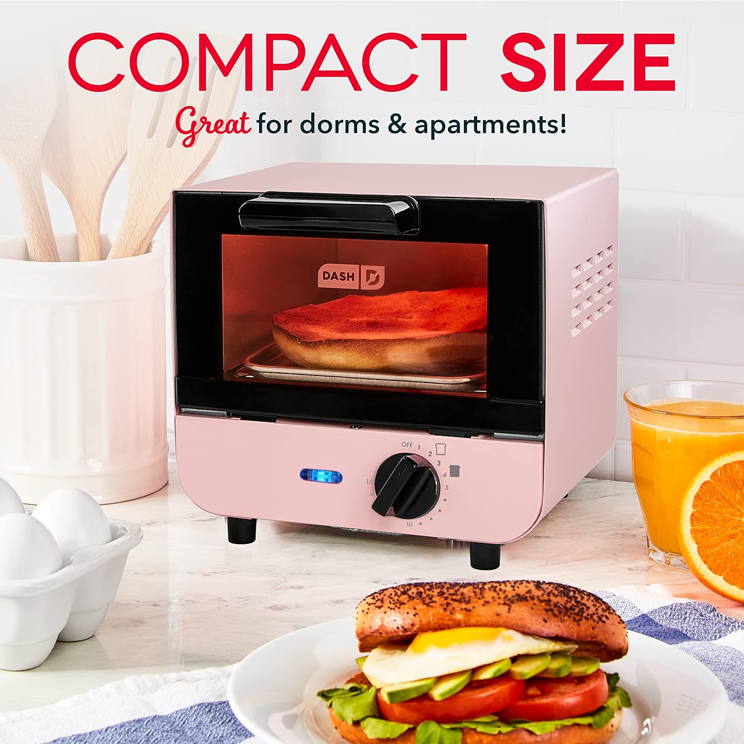 DASH Mini Toaster Oven Cooker for Bread, Bagels, Cookies, Pizza, Paninis & More with Baking Tray, Rack, Auto Shut Off Feature - Pink - Image 2