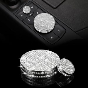 TOMALL Bling Center Console Multimedia Knob Button Cover Compatible with Cadillac CT5 CT6 XT4 XT5 XT6 Crystal Media Button Cover Trim Bling Interior Modification Trims for Car Accessories