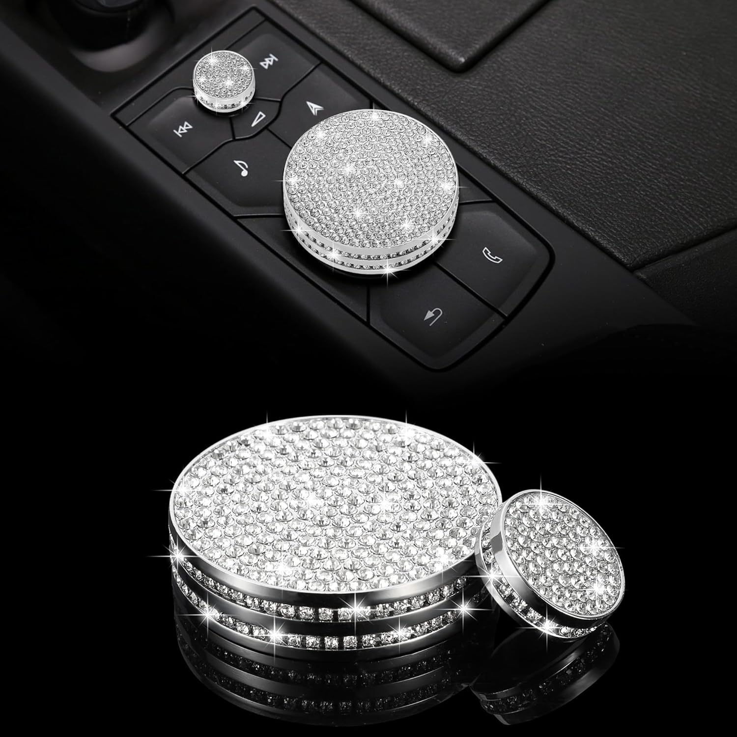 TOMALL Bling Center Console Multimedia Knob Button Cover Compatible with Cadillac CT5 CT6 XT4 XT5 XT6 Crystal Media Button Cover Trim Bling Interior Modification Trims for Car Accessories