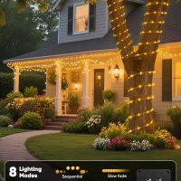 Brightown Solar Rope Lights, 39FT 100LED Outdoor Solar String Lights, IP65 Waterproof Solar Powered Fairy Lights with 8 Lighting Modes for Party Garden Yard Home Holiday Tree Decoration, Warm White - Image 4