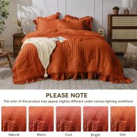 JOLLYVOGUE Burnt Orange Queen Comforter Set, 3 Pieces Seersucker Comforters Queen Size, Lightweight & Fluffy Bedding Sets Queen for All Season with 1 Ruffle Comforter and 2 Ruffle Pillowshams - Image 9