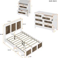 4 Pieces Bedroom Sets Queen Size Farmhouse Platform Bed with Wooden Strip Decoration, 2 Storage Nightstands and A 6-Drawer Dresser with Metal Handle for Kids Teens Adults - White - Image 3