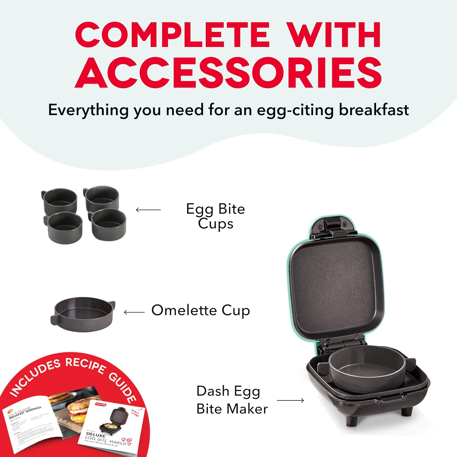 DASH Deluxe Sous Vide Style Egg Bite Maker with Silicone Molds for Breakfast Sandwiches, Healthy Snacks or Desserts, Keto & Paleo Friendly, (1 large, 4 mini) - Aqua - Image 5