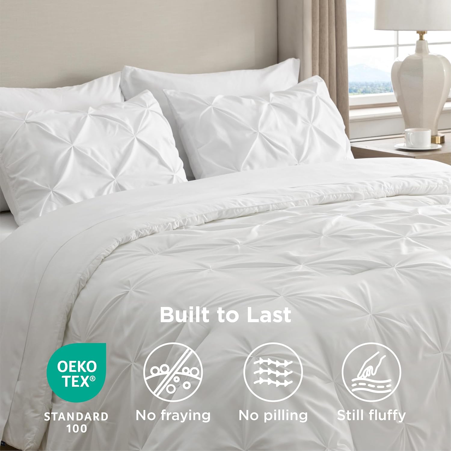 Bedsure Queen Comforter Set White - Bed in a Bag Queen Size 7 Pieces, GentleSoft™ Pintuck Bed Set Gift for Family, Pinch Pleat White Comforter with Sheets, Pillowcases & Shams - Image 8