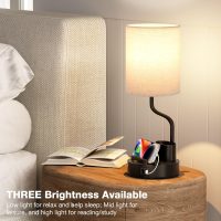 Bedside Table Lamps for Bedroom Set of 2 - Nightstand Light with AC Outlet and USB A & C for Charging, 3 Color Temperatures, Study Desk Lamp with Pen Holder & Phone Stand for Living Room/Dorm/Office - Image 5