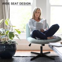 LEMBERI Fabric Padded Desk Chair No Wheels, Armless Wide Swivel Home Office Desk Chair,120°Rocking Mid Back Ergonomic Computer Task Vanity Chair for Office, Home, Make Up,Small Space, Bed Room - Image 3