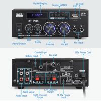 BT-398A Stereo Audio Amplifier, MAX 450W 2 Channel Wireless Bluetooth 5.0 Power Amplifier System,w/USB, SD, RCA, MIC, Optical, Coaxial in, Stereo Amplifiers System for Home Theater Speakers - Image 2
