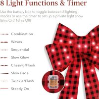 Best Choice Products Set of 3 Bows Pre-Lit Christmas Bow Decoration, Indoor/Outdoor LED Holiday Décor w/ 30 Lights, Outdoor Battery Box, Timer, 8 Light Functions - Red/Black Buffalo Plaid - Image 3