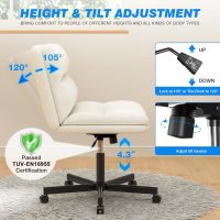 Rfiver Office Desk Chairs with Wheels, Criss Cross Chair with Height Adjustable and Swivel, Comfortable Thickened Cushion PU Leather Wide Comfty Chair Computer Task Chair for Home Office Gaming, Beige - Image 5