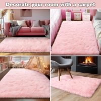 Ultra Soft Pink Rugs for Bedroom 8x10 Feet, Fluffy Shag Area Rugs for Living Room, Large Comfy Furry Rug for Girls Kids Baby Room Decor Teenage Pastel Princess Rug, Non Slip。 - Image 3