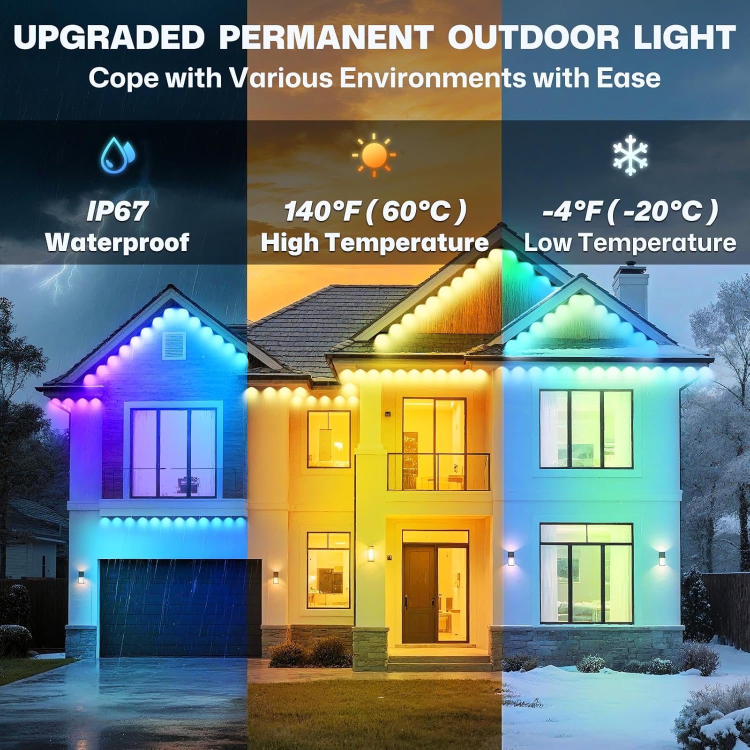 Permanent Outdoor Lights, 100ft Smart Eave Lights with 72 LED Lights, IP67 Waterproof, App Control, Outdoor String Lights, DIY RGB+IC Light for House Halloween Decorations, White - Image 6