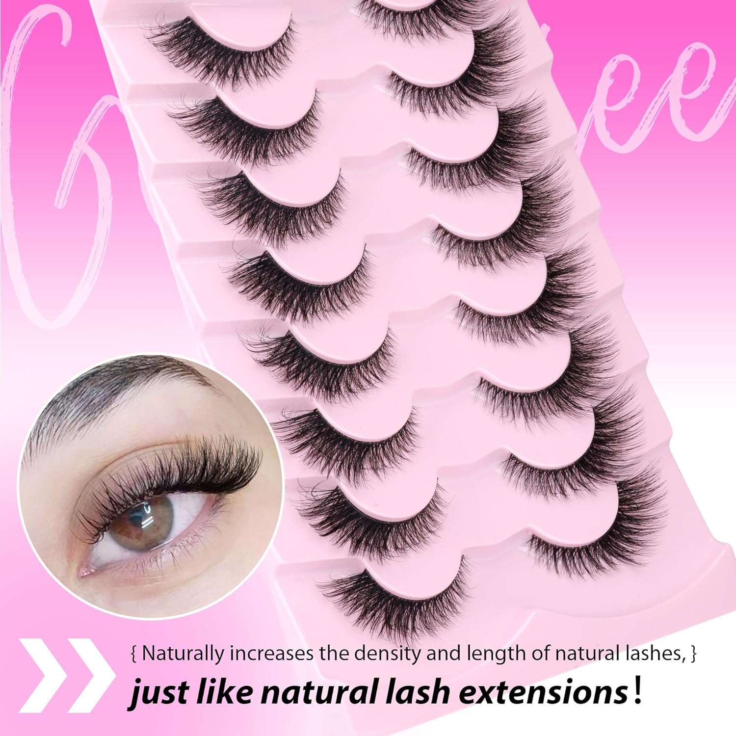 Fox Eye Lashes Wispy Eyelashes Natural Look Clear Band Lashes Fluffy Faux Mink Lashes Strip Natural False Lashes Pack by GVEFETIEE 8 Pairs - Image 2