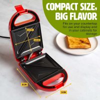 Tasty Mini Sandwich Maker, Makes Sandwiches, Paninis, Grilled Cheese, Desserts, Quick Results, Easy Cleanup, 600W, Red - Image 3