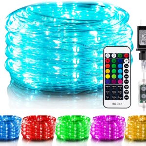 Minetom Color Changing Rope Lights Outdoor, 33FT 100 LED String Lights with Plug & Remote, Waterproof Christmas Light Outdoor Decoration, Twinkle Rope Light for Outside Indoor Bedroom,16 Colors