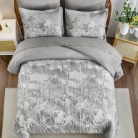 Drucon Grey Floral Comforter Set Queen Size, 7 Piece Dandelion Botanical Plant Comforter Bedding Set, Bed in a Bag Queen, Soft Microfiber Complete Bedding Set with Sheets for All Season - Image 3