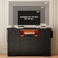 LIKIMIO Dresser with 10 Drawers, Bedroom Wooden Chest of Drawers with LED Lights and Power Outlets, Fabric Side Pocket, TV Stand for Living Room, Black - Image 9