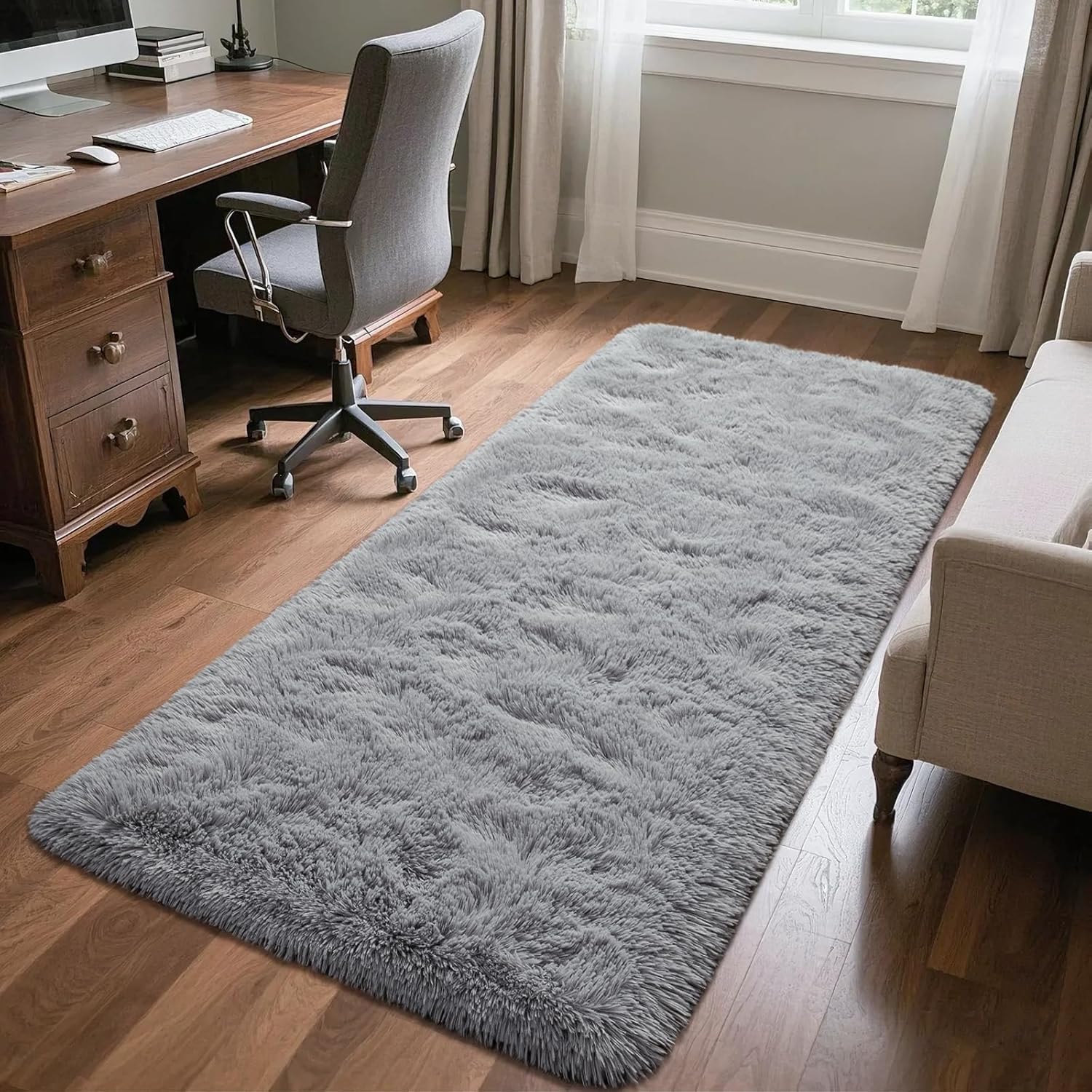 Runner Rug for Bedroom, 2x6 Soft Shag Fluffy Area Rugs for Girls Boy's Room, Plush Shaggy Carpet with Non-Slip Bottom for Living Room Dorm, Grey - Image 8