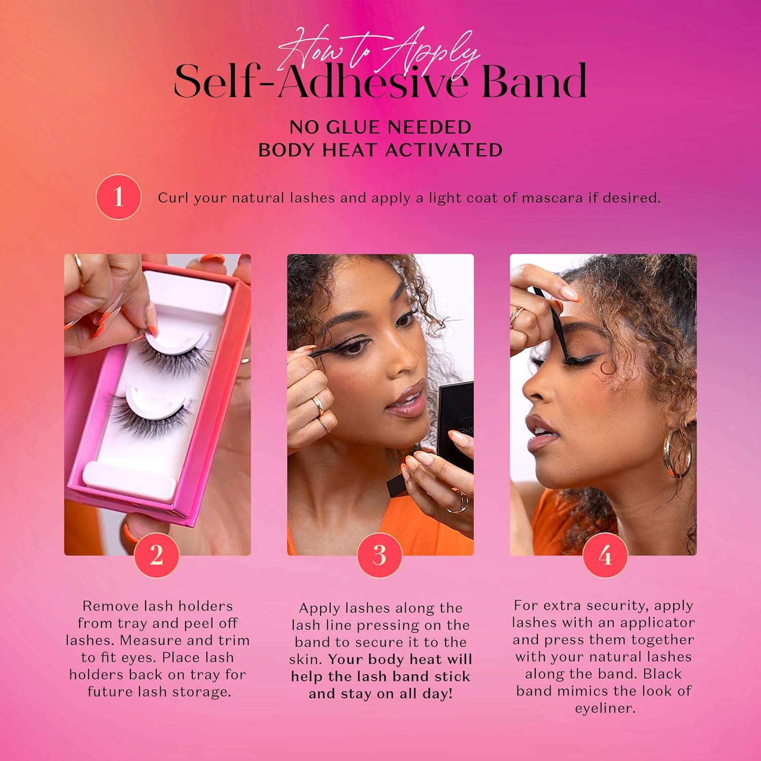 Lilly Lashes 3D Self Adhesive Eyelashes, No Lash Glue Needed, Body Heat Activated Press on Lashes, Reusable Self Adhesive Eyelashes Up to 5x, Easy to Apply & Remove (RuleBreaker) - Image 4