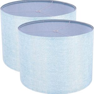 Lamp Shades Set of 2, Drum Lampshade for Table Lamps Floor Lamp, 13" Top X 13" Bottom X 10" High Blue Large Line Fabric Lamp Shades, Easy Assembly Replacement Lampshades