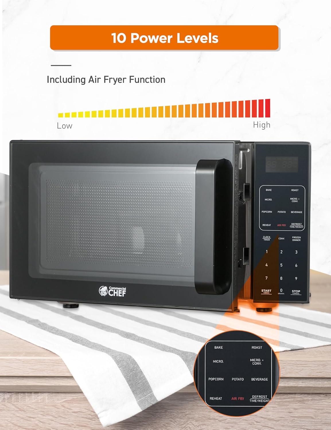 Commercial Chef 5-in-1 Countertop Microwave Air Fryer Combo, 0.9 Cu. Ft. Capacity, Microwave Air Fryer Convection Oven Bake and Roast, 900W, 10 Power Levels - Image 3