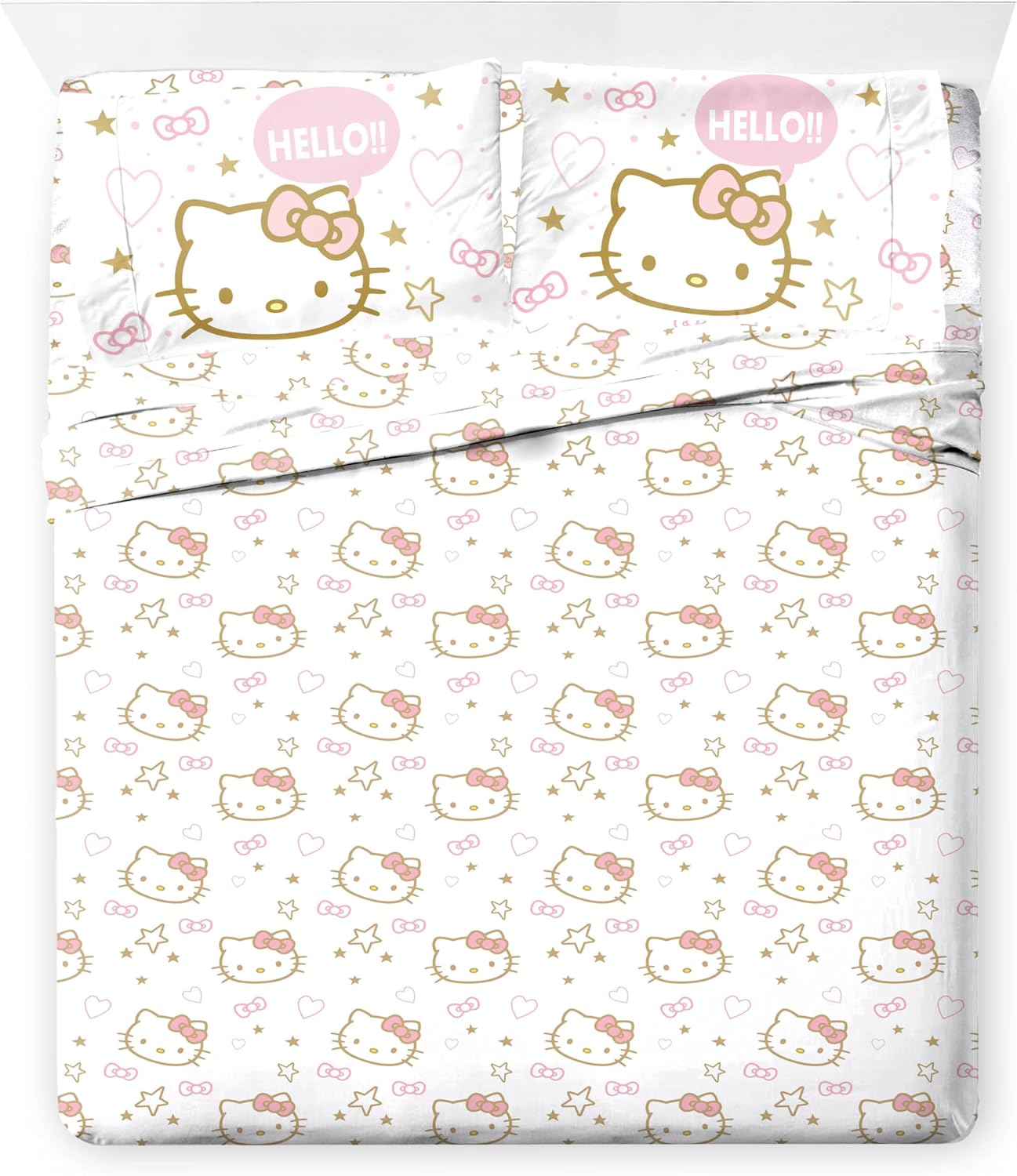 Jay Franco Hello Kitty Queen Comforter Set - 7 Piece Bedding Includes Sheet Set & Pillow Covers - Super Soft Pink Bedding - Image 5