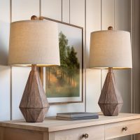 PoKat 20.25" Retro Farmhouse Table Lamp Set of 2 - Living Room & Bedroom Rustic Linen Bedside Nightstand Lamps for Kids, Study, Office - Resin, Suitable for Small Places - Image 4