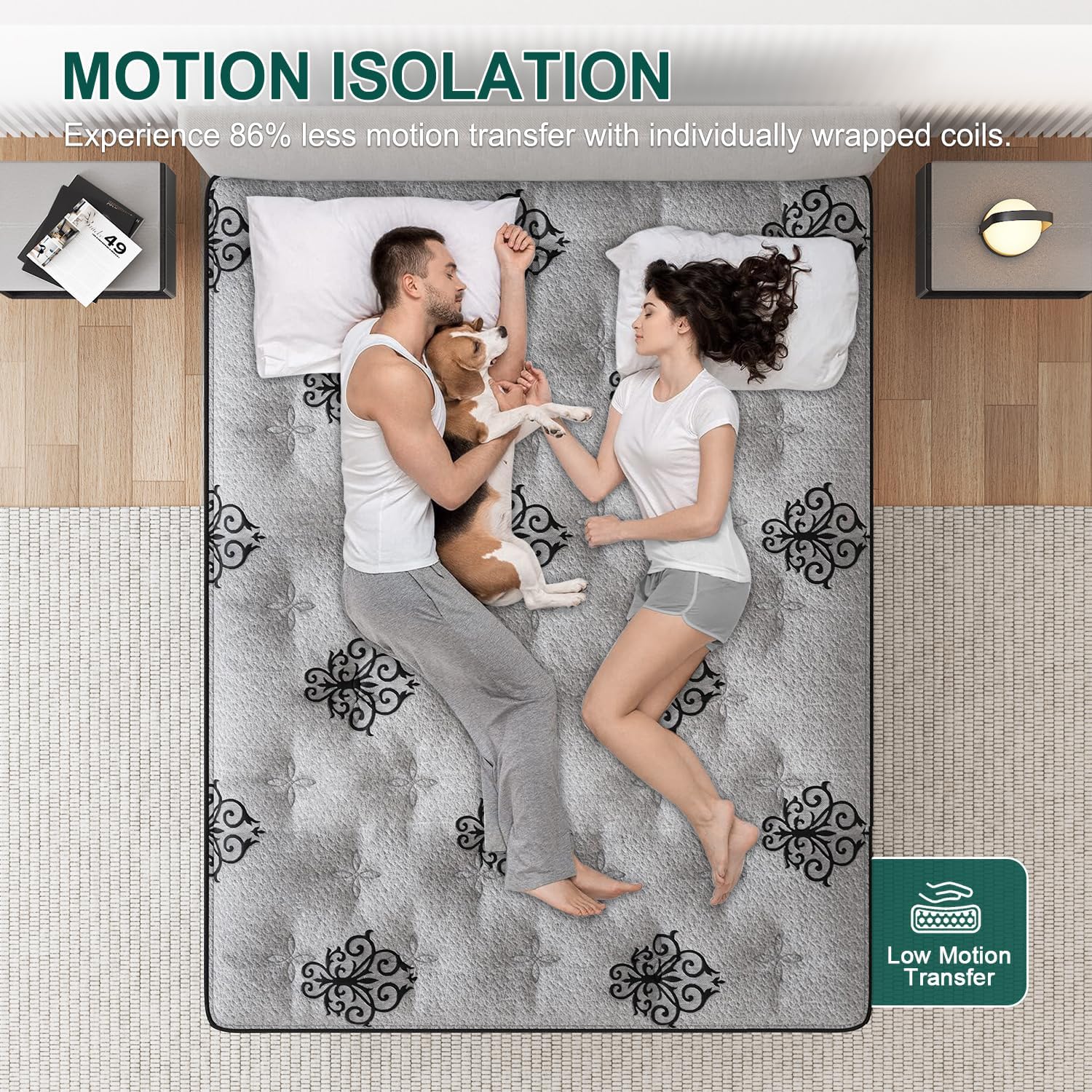 Full Mattress, 12 Inch Hybrid Mattresses Bed in a Box with Gel Memory Foam & Pocket Spring, Euro Top, Medium Firm for Back Support & Pressure Relief, Motion Isolation, Grey - Image 4