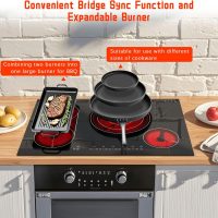 Karinear Electric Cooktop 30 Inch, 4 Burners Electric Stove Top, Flexible Bridge &Triple Ring Expandable Burners, Pause, Timer, Child Safety Lock, 7800W Built-in Ceramic Cooktop for 220-240V Hard Wire - Image 3