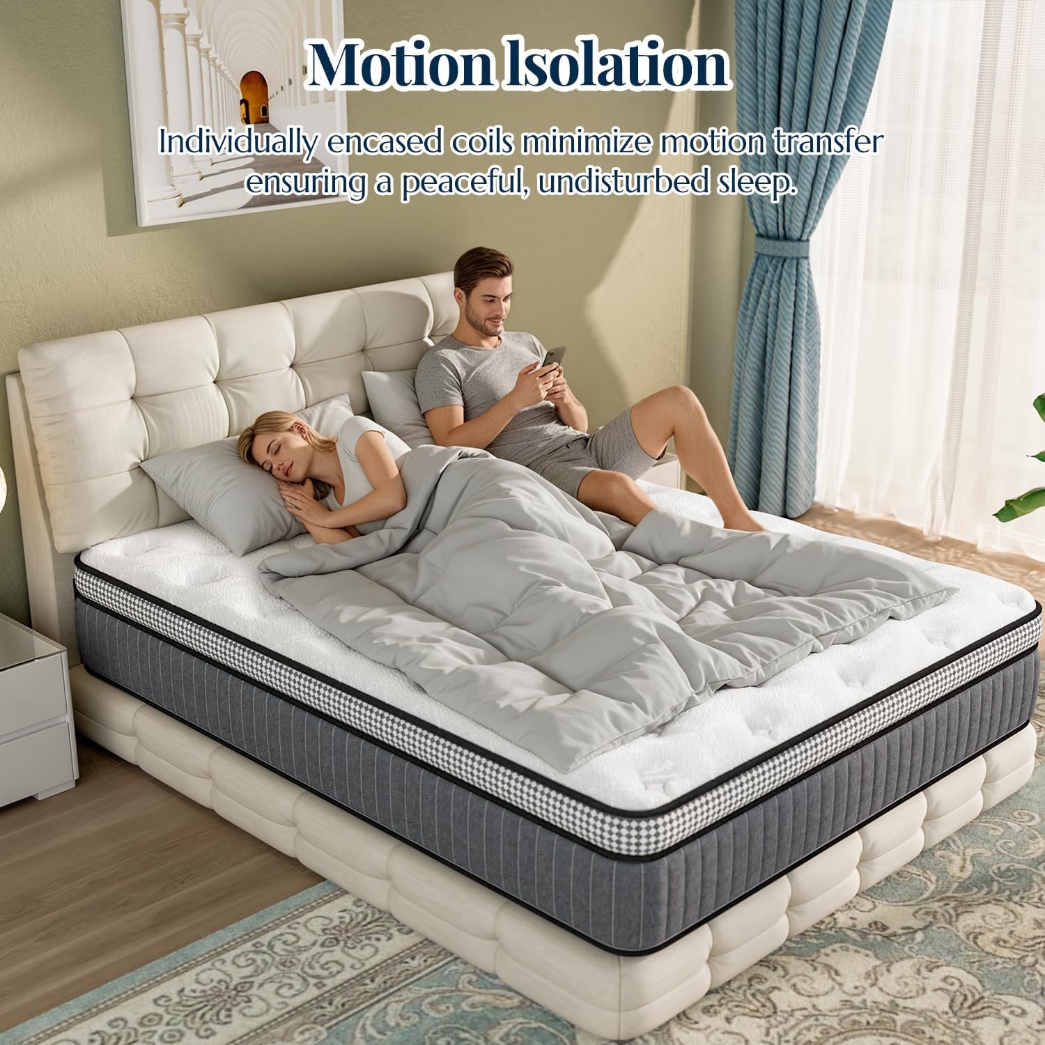 12 Inch Queen Mattress, Hybrid Queen Mattresses in a Box, Gel Memory Foam, Pocket Springs for Motion Isolation, Medium Firm Matress,60"x80"x12" - Image 3
