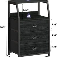 Furnulem Black Night Stand, Small Dresser for Bedroom, Nightstand with 3 Fabric Storage Drawers and 2-Tier Shelf, End Table Side Furniture for Closet, Hallway, Nursery, Sturdy Steel Frame, Wood Top - Image 3