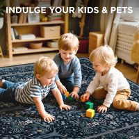 Joydeco Machine Washable Area Rugs 5x7, Boho Floral Rug for Bedroom Non Slip, Soft Forest Botanical Low-Pile Floor Indoor Throw Carpet for Living Dining Room Dorm Office, Blue-Black - Image 7