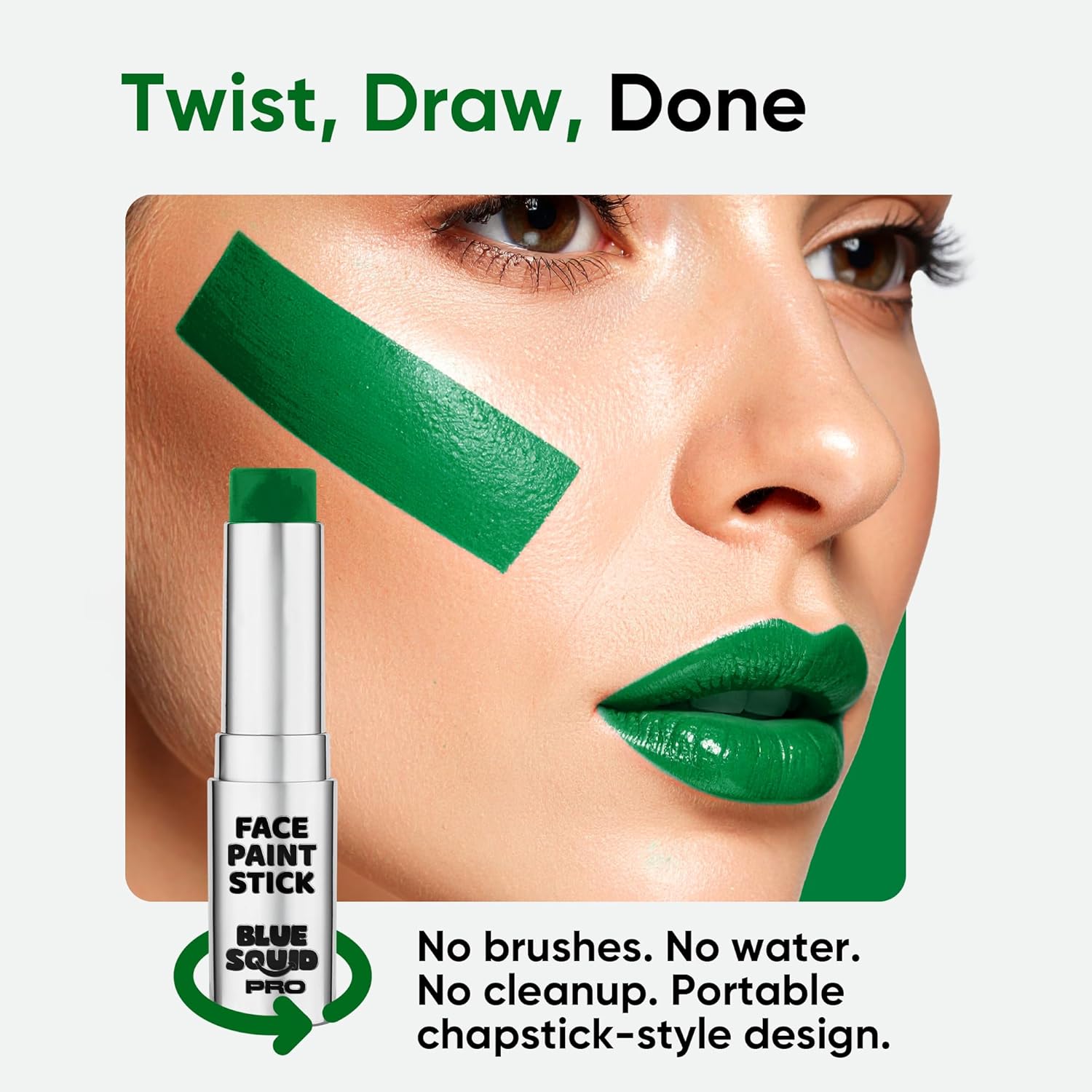 Blue Squid PRO Forest Green Face Paint Stick - Waterproof Body Paint for Adults & Kids Eye Black Baseball, Eyeblack Softball - Hypoallergenic Twist-Up Non-Toxic Makeup Stick for Cosplay, Sports, SFX - Image 5