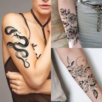 64 Sheets Long Lasting Flower Temporary Fake Tattoos For Women Arm Neck, Jellyfish Sunflower Moon Rose For Adults Girl, 3D Temp Realistic Snake Tatoo Stickers Serpent Peony Floral Kids - Image 3