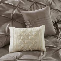 Madison Park Essentials Room in a Bag Faux Silk Comforter Set - Luxe Diamond Tufting All Season Bedding, Matching Curtains, Decorative Pillows, Taupe King(104"x92") 24 Piece - Image 5