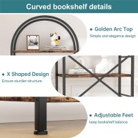 Shintenchi Bookshelf, Arched Bookshelf 5 Tier Bookcase, Tall Shelf for CDs/Books, Home Office Shelf Storage Organizer, Modern Book Shelf for Bedroom/Living Room, Rustic Brown - Image 4