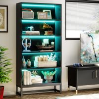 Tribesigns Tall Bookcase Black Bookshelf, 70.8” Large Bookcases Organizer with LED Lights, Heavy Duty Free-Standing Library Bookshelf with 5-Tier Storage Shelves for Living Room, Bedroom (Black) - Image 8