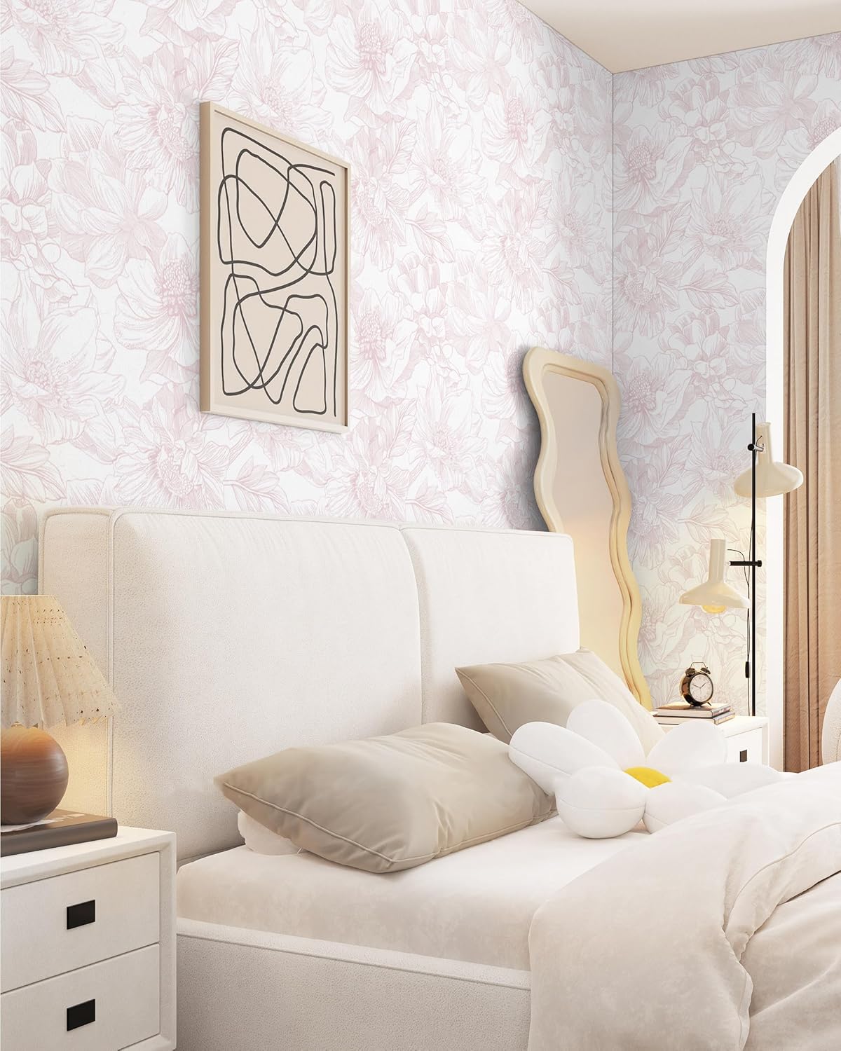 Dimoon 393"x17.3" Peel and Stick Wallpaper Floral Contact Paper Boho White Pink Flower Wallpaper Removable Wall Paper Self Adhesive Modern for Cabinets Drawers Bedroom Thicken Vinyl - Image 6