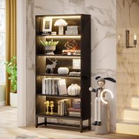 Tribesigns Tall Bookcase Black Bookshelf, 70.8” Large Bookcases Organizer with LED Lights, Heavy Duty Free-Standing Library Bookshelf with 5-Tier Storage Shelves for Living Room, Bedroom (Black) - Image 5