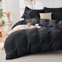 HYMOKEGE Black Queen Comforter Set Seersucker 7 Pieces, All Season Luxury Bed in a Bag for Bedroom, Bedding Set with Comforters, Sheets, Pillowcases & Shams - Image 2