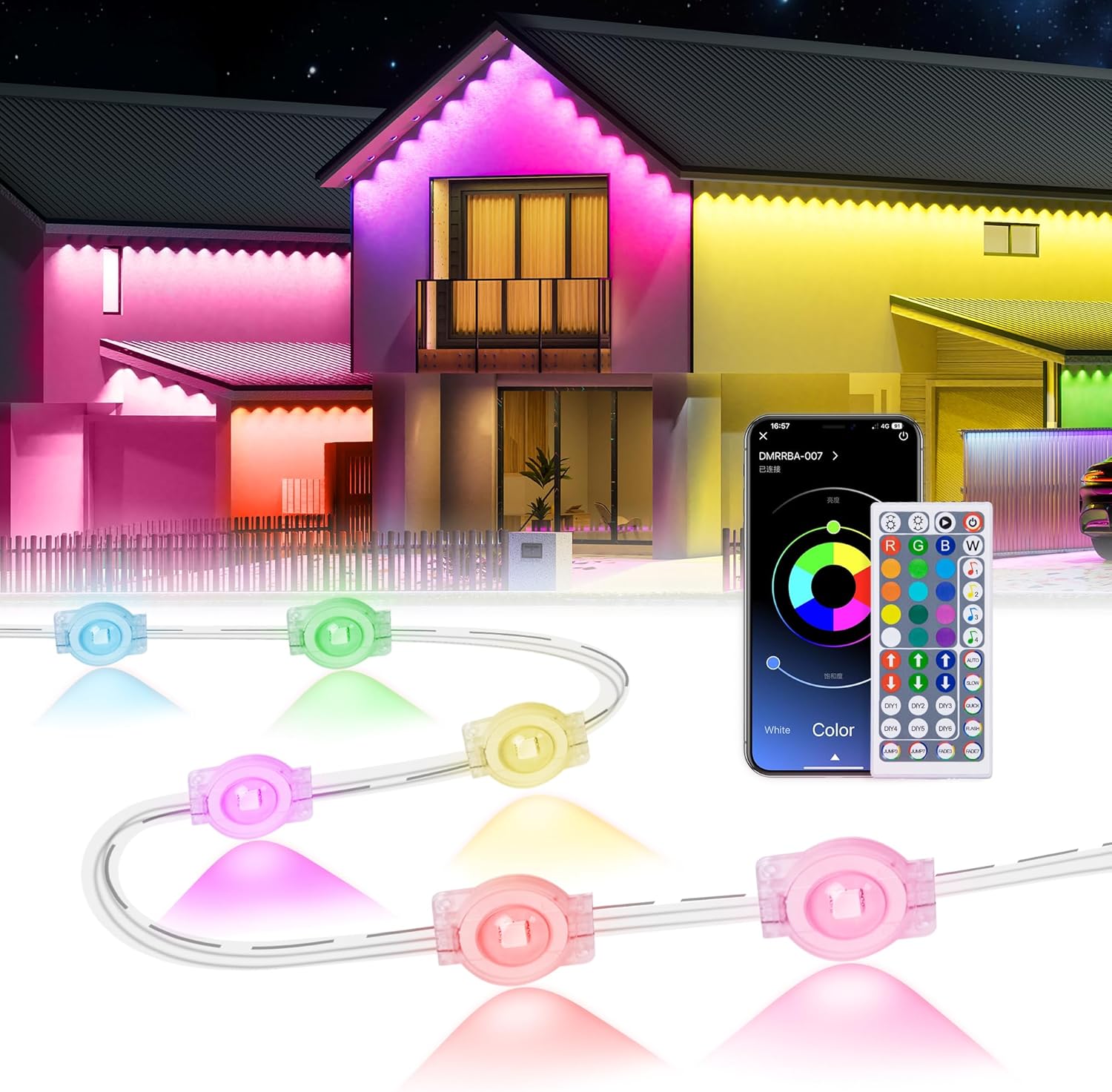 150Ft Permanent Outdoor Lights,Smart RGB Outdoor Lights with Remote APP Control, IP67 Waterproof Outside Light for House for Christmas, Halloween, Holiday, Party, Daily