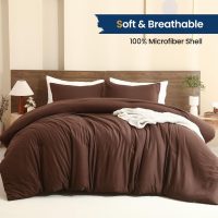 Paxrac Earthy Brown Comforter Queen Size, Neutral 3 Pieces Comforter Set, Lightweight Solid Bedding Set, All Seasons Soft Fluffy Queen Comforter Set (90x90In Comforter & 2 Pillowcases) - Image 2