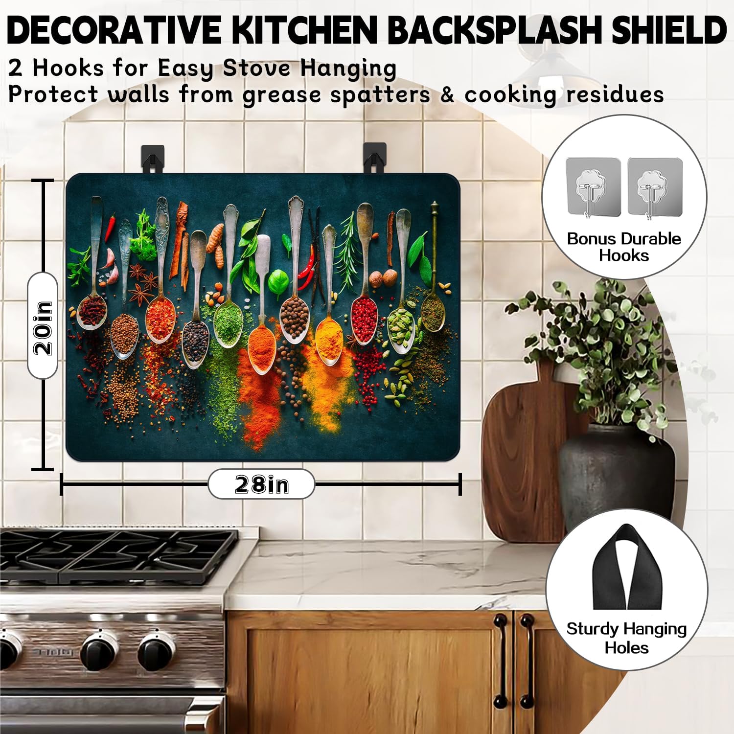 Spice Stove Top Cover for Electric Stove, Spoon Heat Resistant Cooktop Cover, 28x20 inch, Ceramic Stove Top Mat Stove Cover Protector for Kitchen, Dish Drying Mats, Washer Top Protect, Oven Cover - Image 3