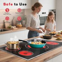 36 Inch Electric Cooktop, 5 Burner Stove Top Touch Control, 36" Glass Ceramic Stove Top 9600W with BBQ & Flexible Zone, Child Lock, Timer, Overheat Protection, 220-240V Hard Wired (No Plug) - Image 3